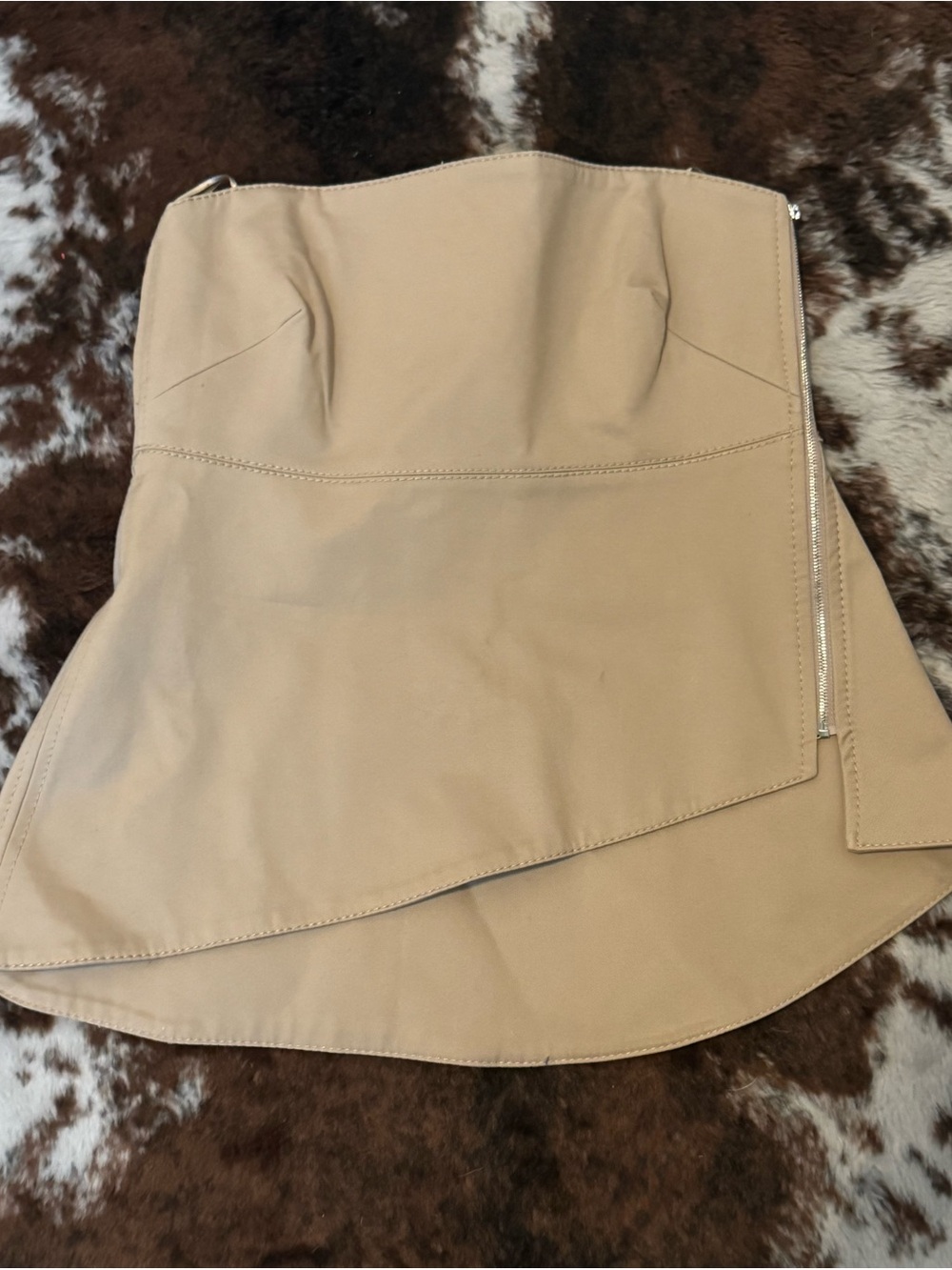 Zara XS Strapless Asymmetrical Beige Top